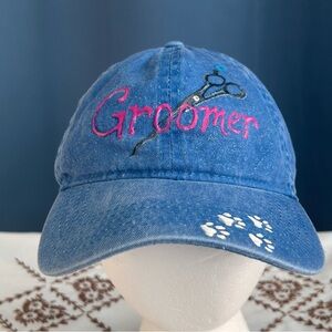 Hand-painted Blue Garment-Washed Pet “Groomer” Trucker Hat Adjustable OSFA